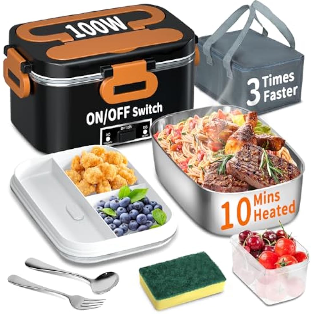 SOOOEC 100W Electric Heated Lunch Box - 1.8L Fast Food Warmer for Car & Office