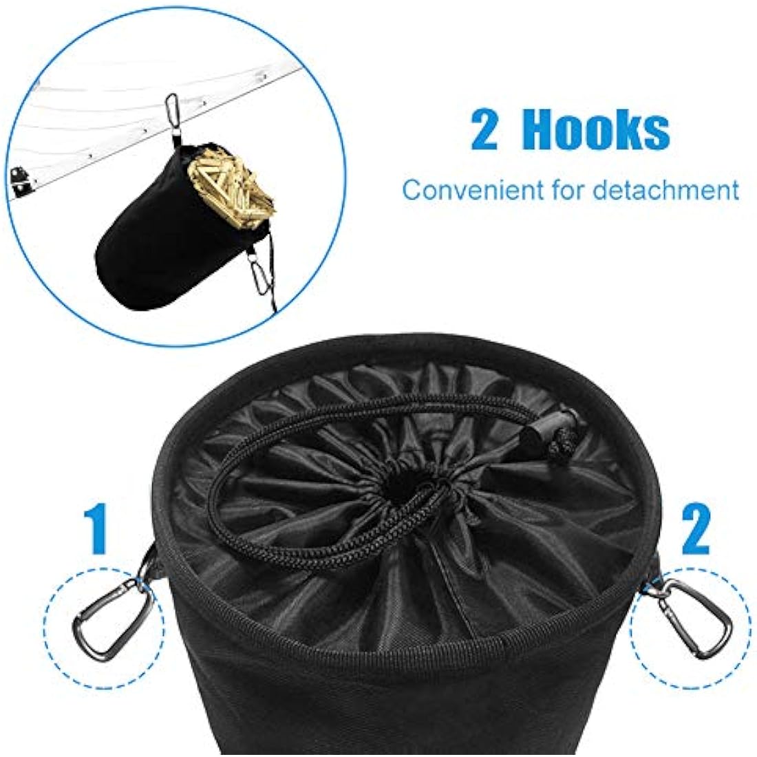 Large Waterproof Peg Bag with 2 Hanger Clips – Black