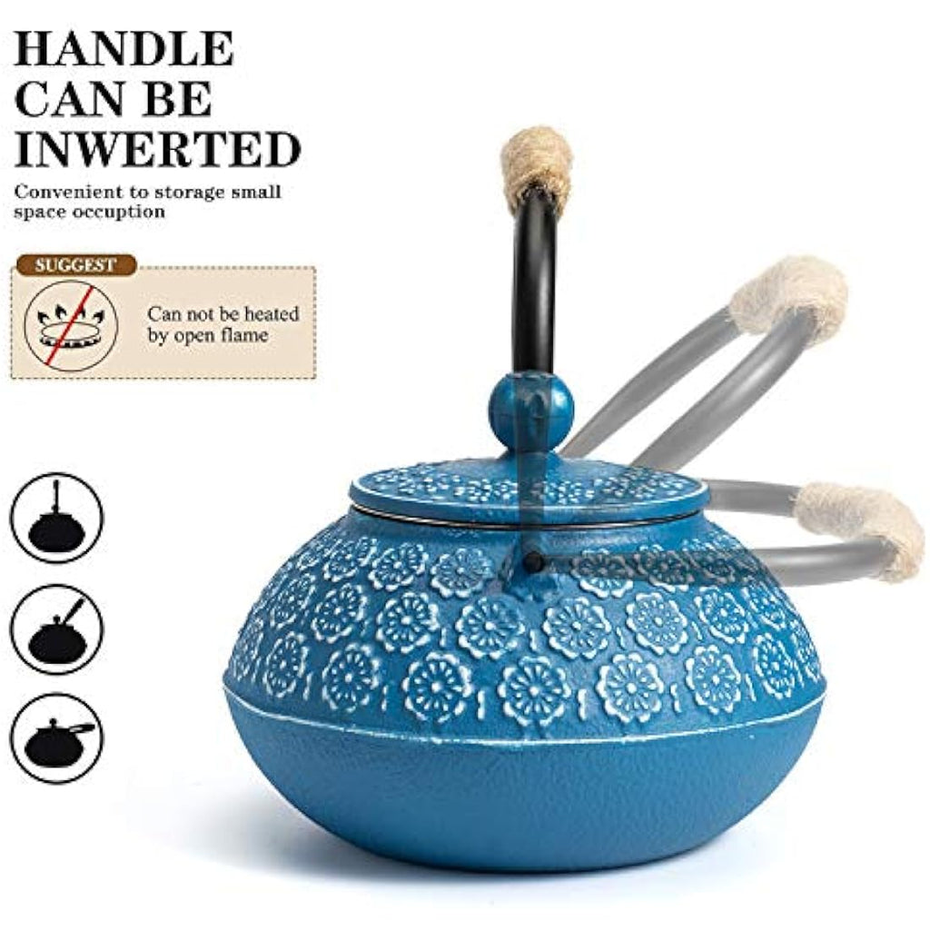 SUSTEAS Cast Iron Teapot – 900ml Japanese Tetsubin with Infuser, Dark Blue