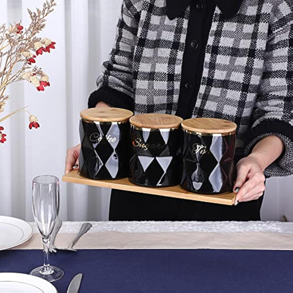 Ceramic Kitchen Canister Set – 3-Piece Airtight Food Jars