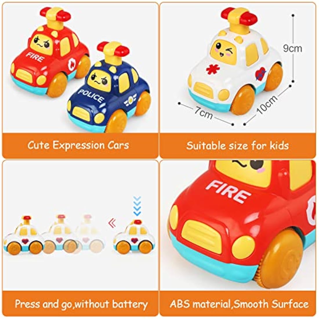 LEADSTAR Cartoon Wind Up Toy Cars | 3-Pack Press and Go Toddler Toys