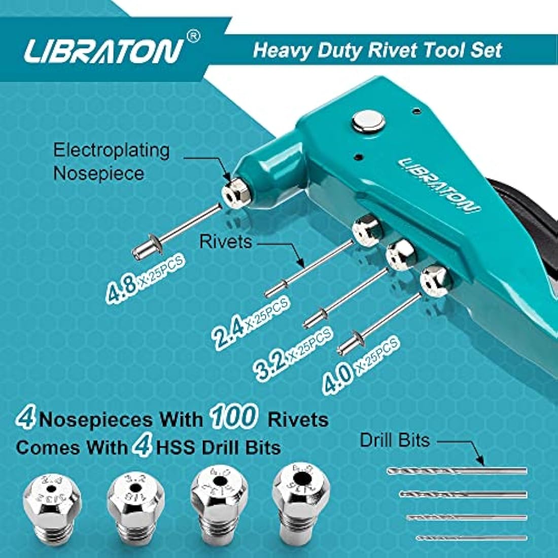 Libraton Heavy Duty Pop Rivet Gun Set | Professional Hand Riveter Tool