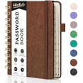 WEMATE Spiral Password Book with Alphabetical Tabs - Brown Hardcover