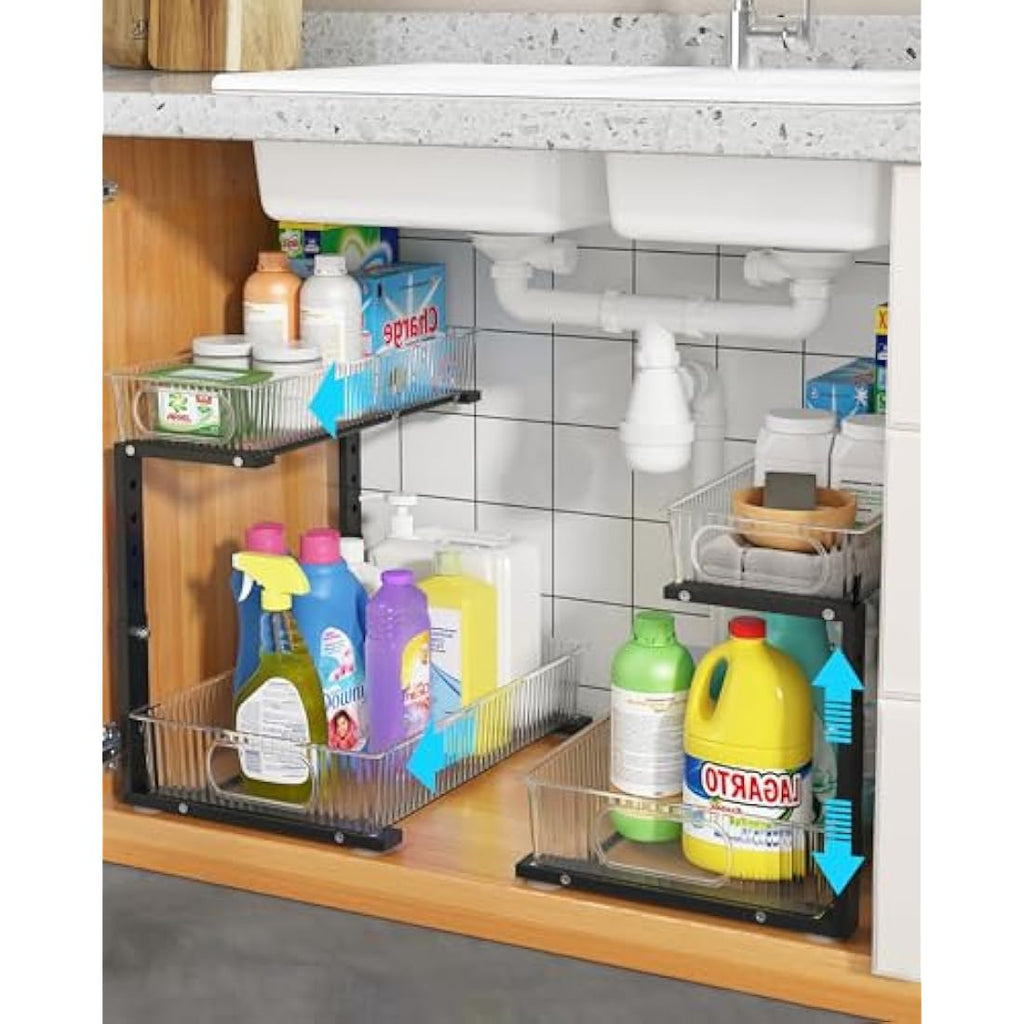 UMDONX 2-Pack Under Sink Organiser | 2-Tier Adjustable Sliding Drawers