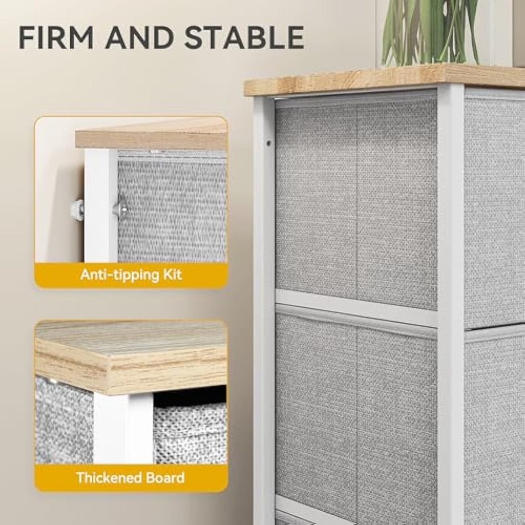 DWVO 4 Fabric Drawer Chest – Steel Frame Bedroom Dresser, Light Grey