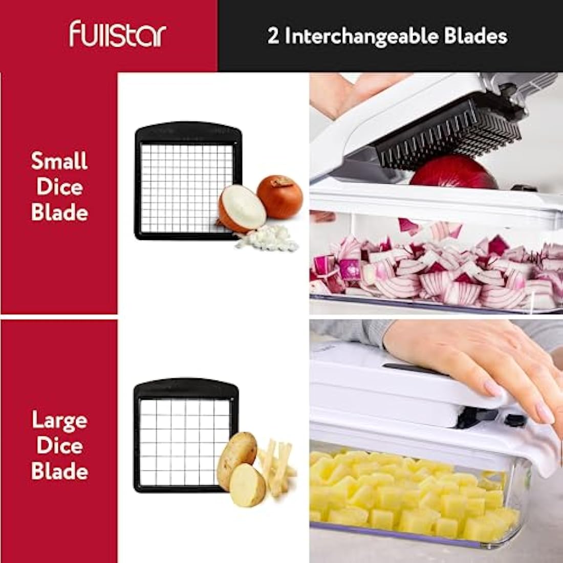 Fullstar Vegetable Chopper – 2-in-1 Manual Food Dicer with Catch Tray