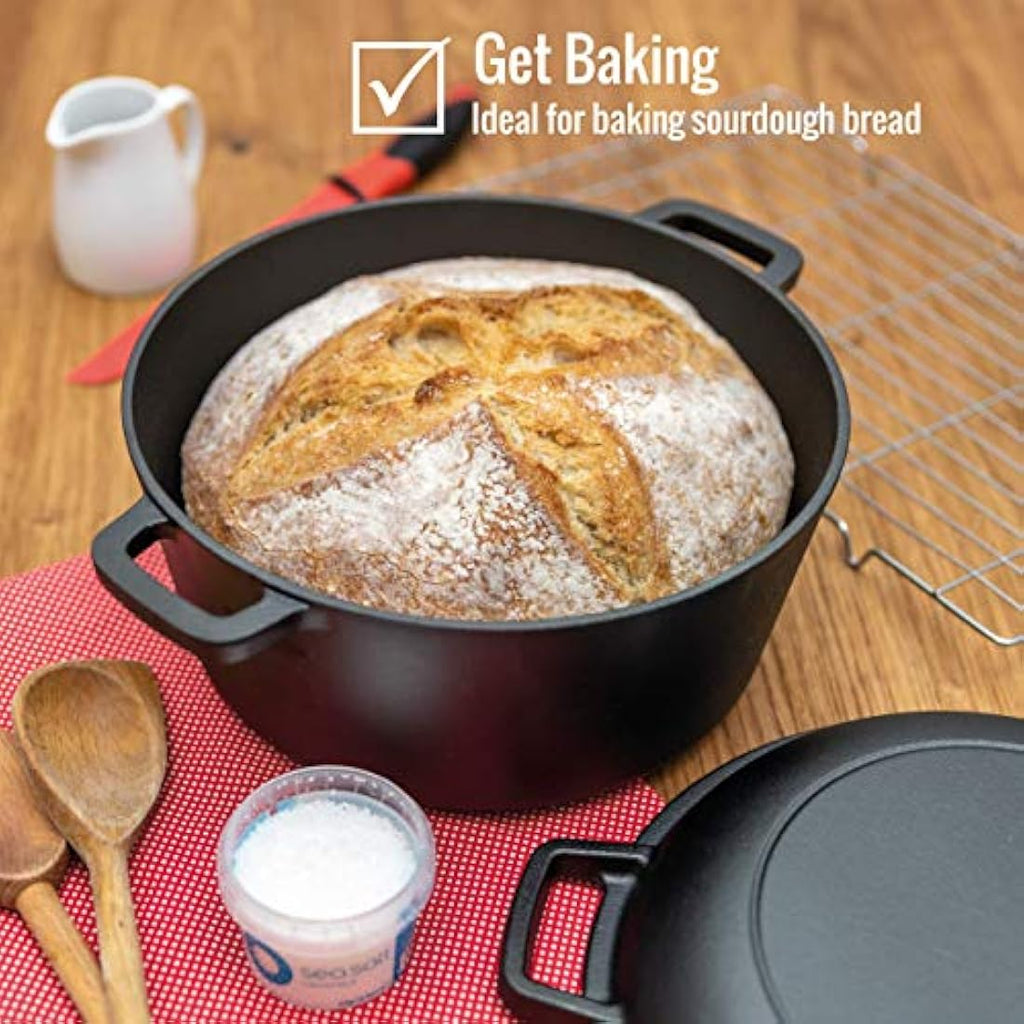 Pinnacle Cookware Pre-Seasoned Cast Iron Dutch Oven and Skillet Lid, 4.7L