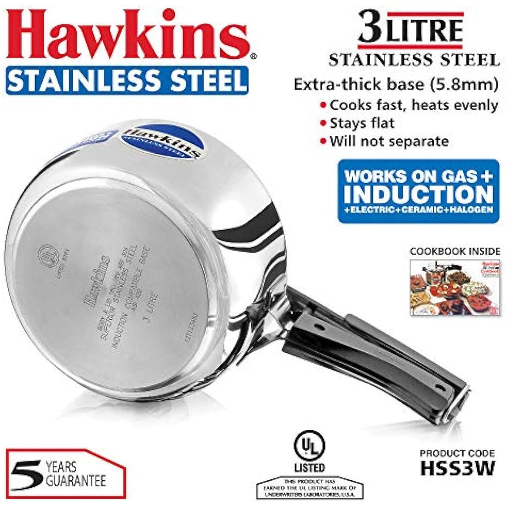 Hawkins B60 Stainless Steel Pressure Cooker | 3 Liter Silver Pot