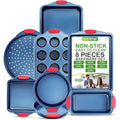 NutriChef 8-Piece Non-Stick Carbon Steel Baking Set - Blue & Red