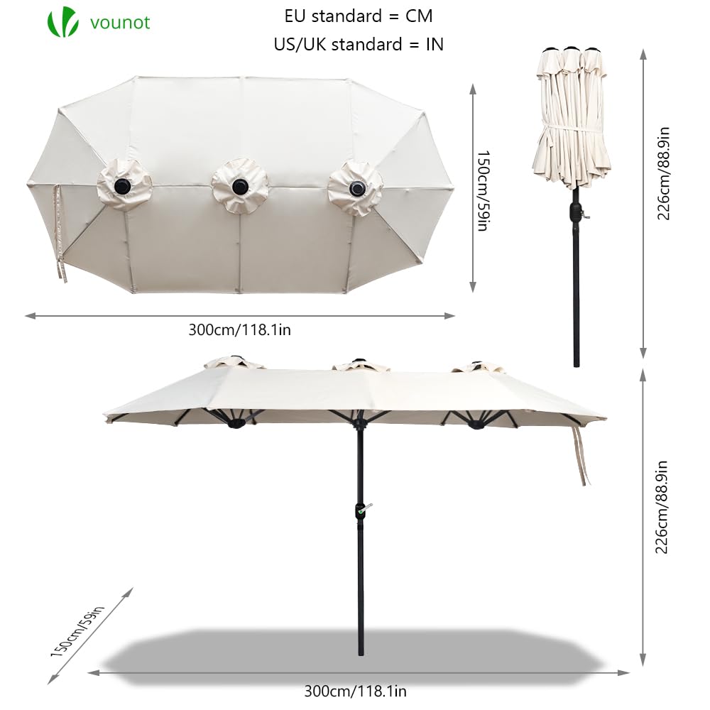 VOUNOT 3m Rectangular Garden Parasol – Large Patio Umbrella, Beige