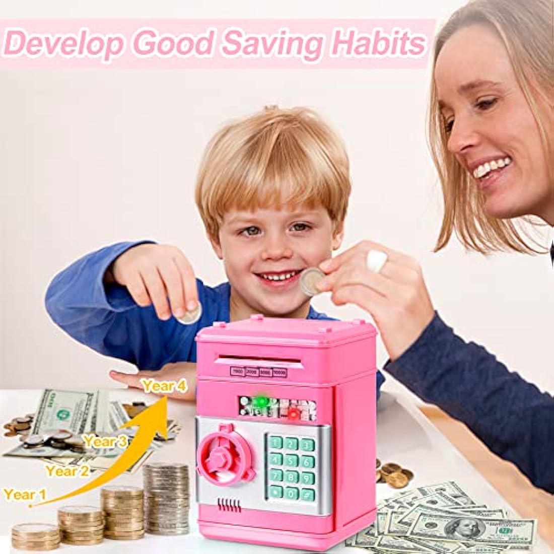Jolof Store Kids Electronic ATM Piggy Bank – Password Money Safe, Pink