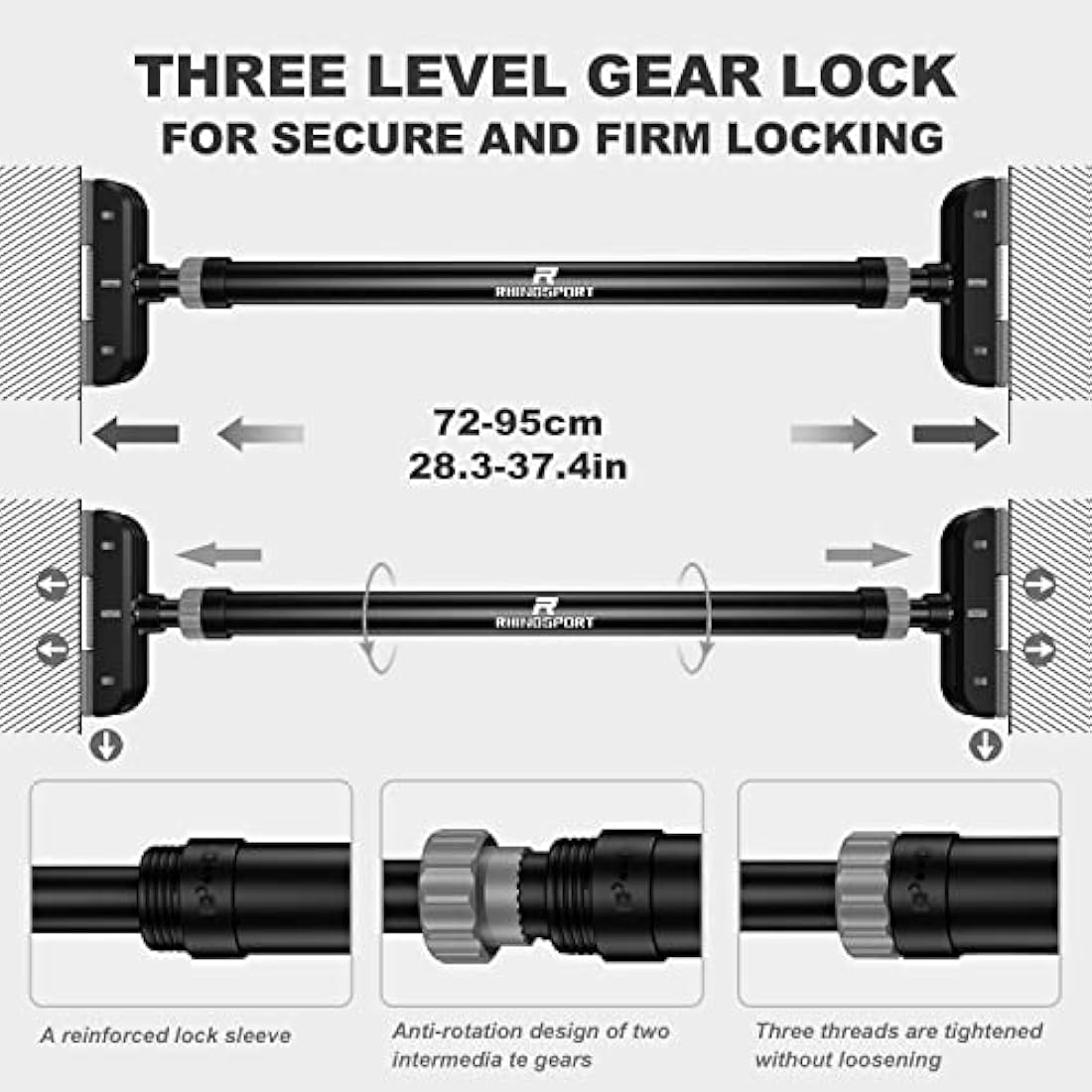 Rhinosport Door Pull Up Bar | No-Screw Chin Up Bar for 72-95cm Doorways