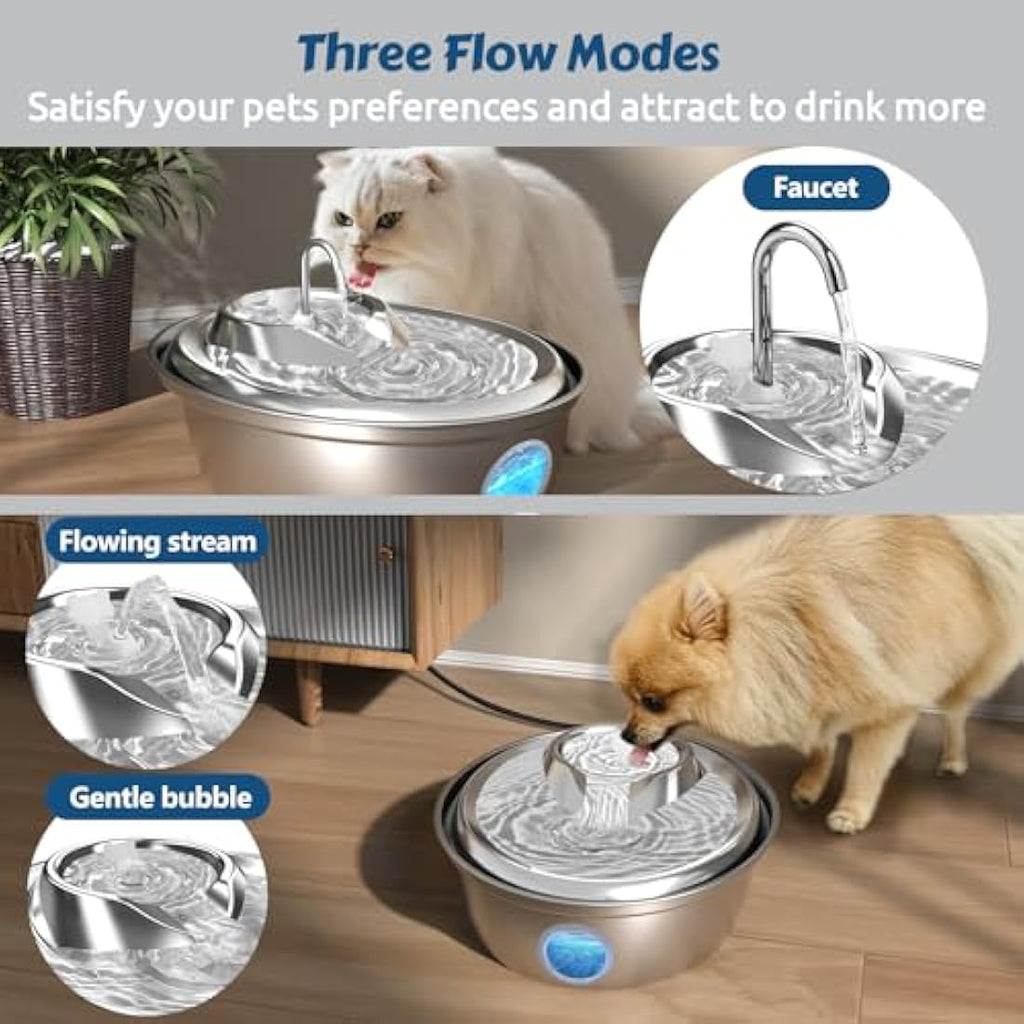 GoldenSun Stainless Steel Cat Water Fountain | 2L Quiet Automatic Pet Bowl