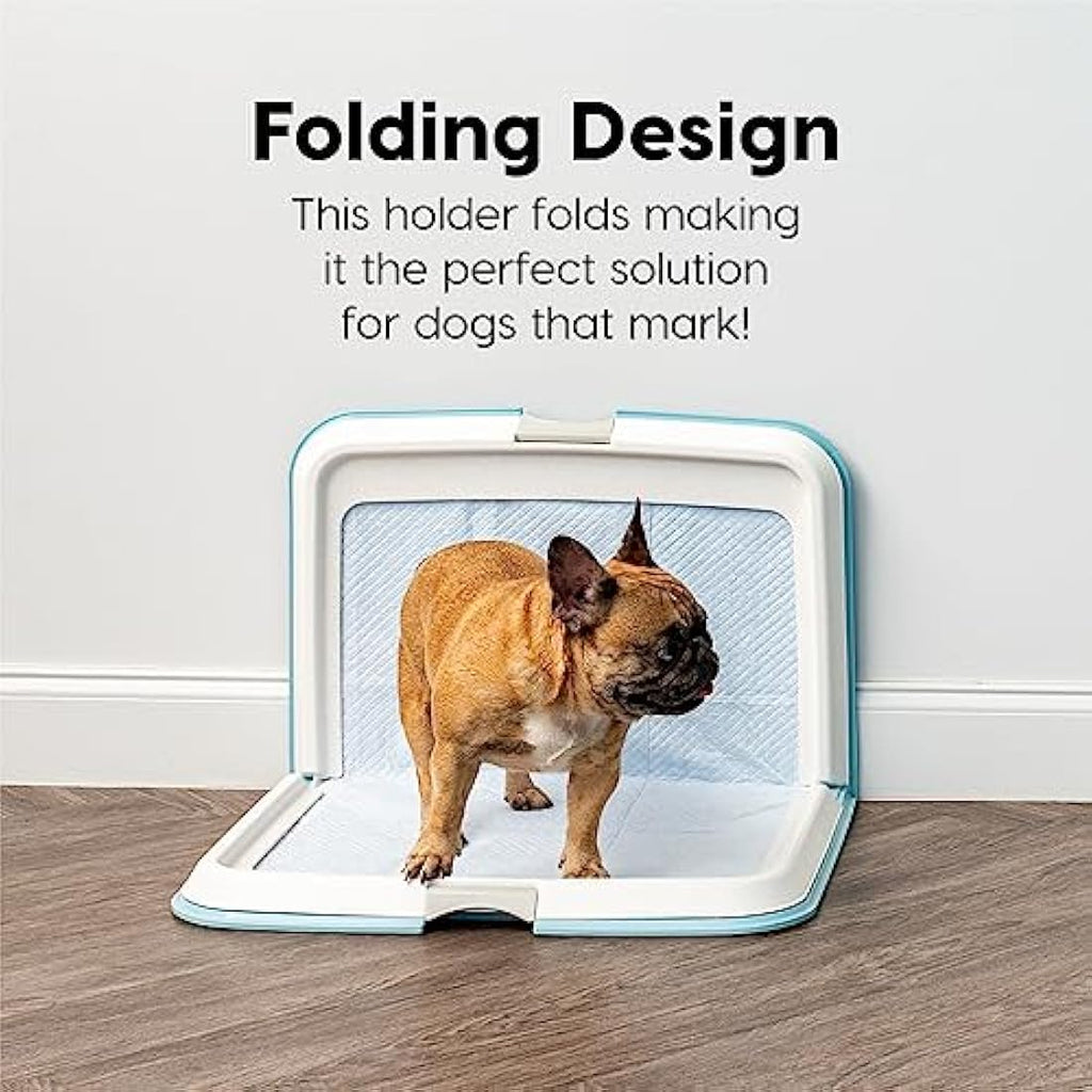 IRIS USA XL Dog Pee Pad Holder – Foldable Non-Skid Potty Tray, Blue
