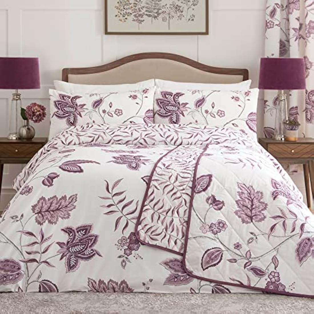 Dreams & Drapes Samira Floral Quilted Bedspread – Plum Polycotton