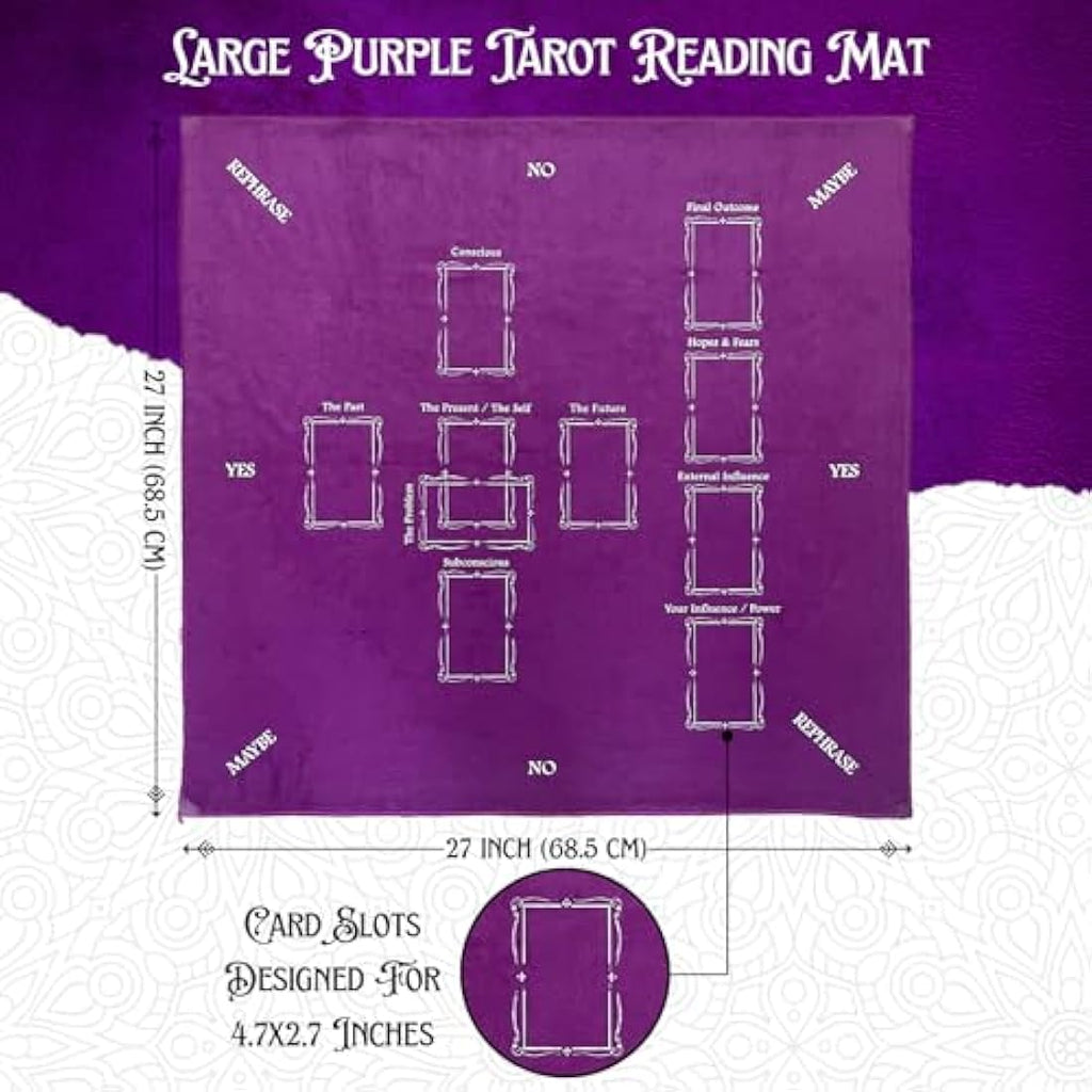 Nevkha Tarot Divination Cloth | Purple Velvet Celtic Cross Mat | 27x27"