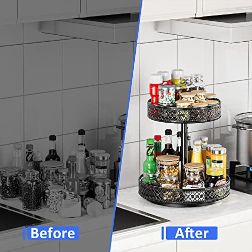 2-Tier Lazy Susan | 12" Adjustable Metal Rotating Spice Rack