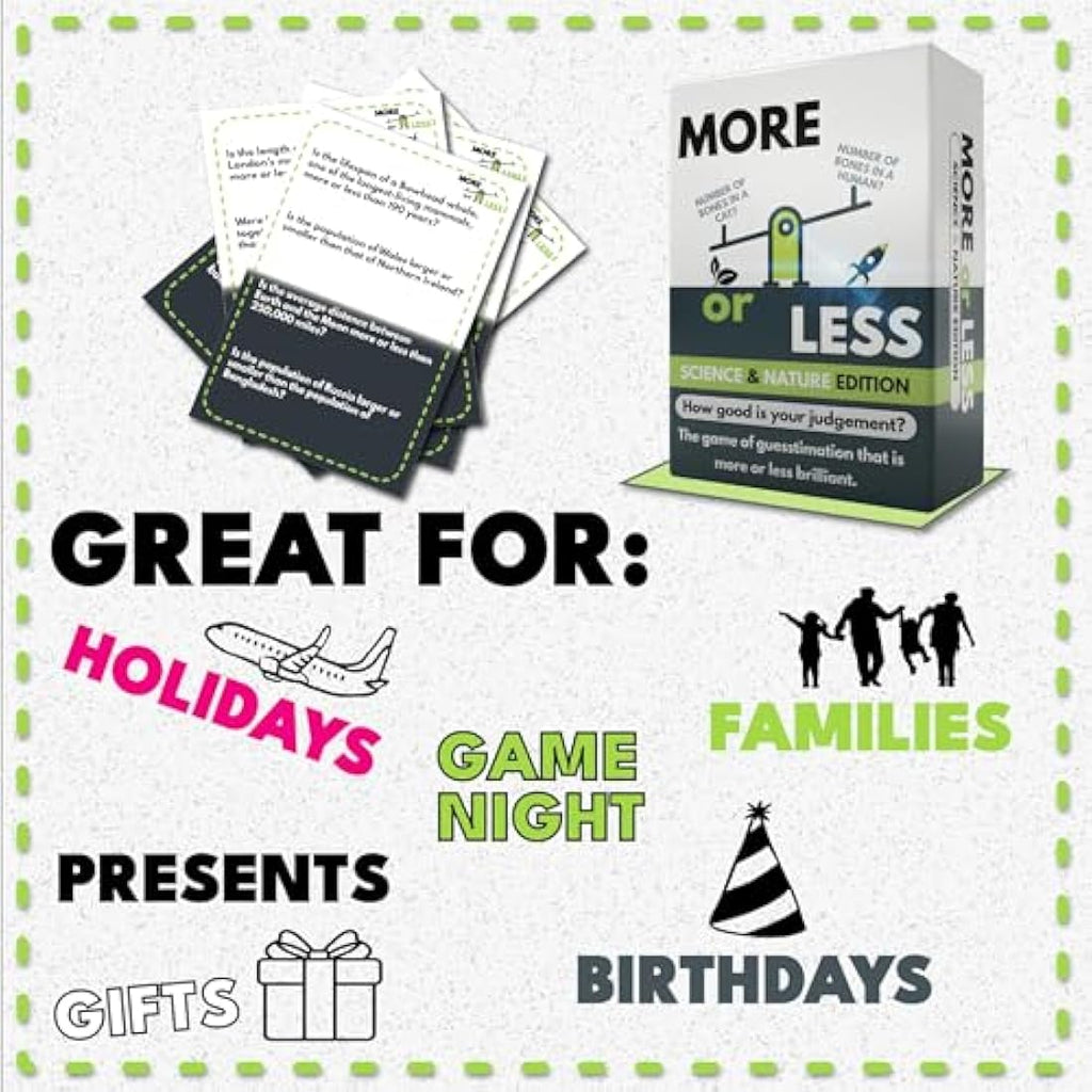 More or Less Science & Nature Trivia Card Game – Educational Travel Game