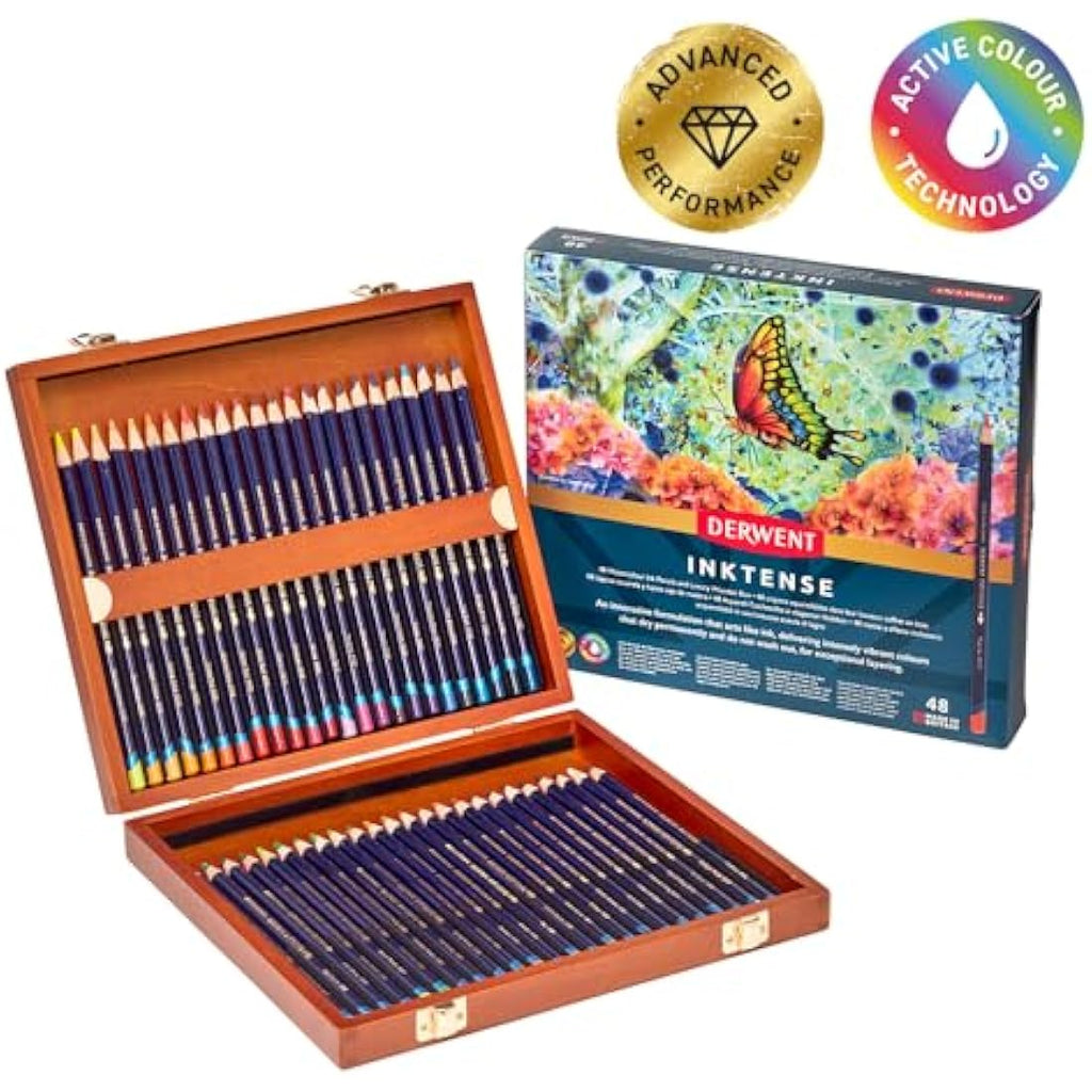 Derwent Inktense Permanent Watercolour Pencils - 48 Set in Wooden Box