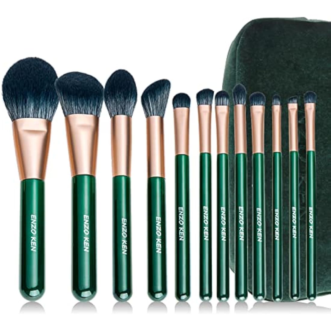ENZO KEN Professional Goat Hair Makeup Brush Set with Case - Green