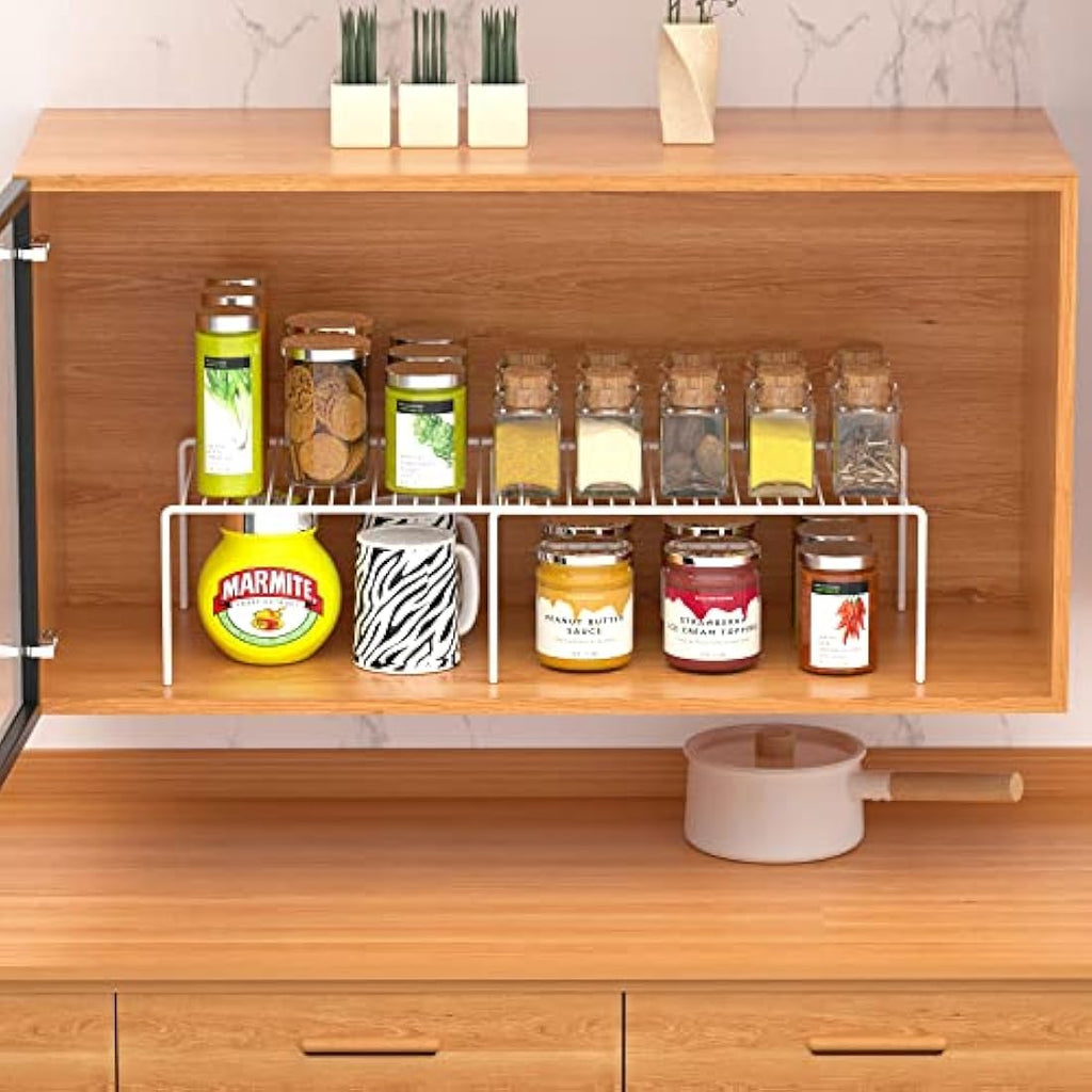 iPEGTOP Expandable Metal Kitchen Cabinet Shelf Organizer, White, Set of 2