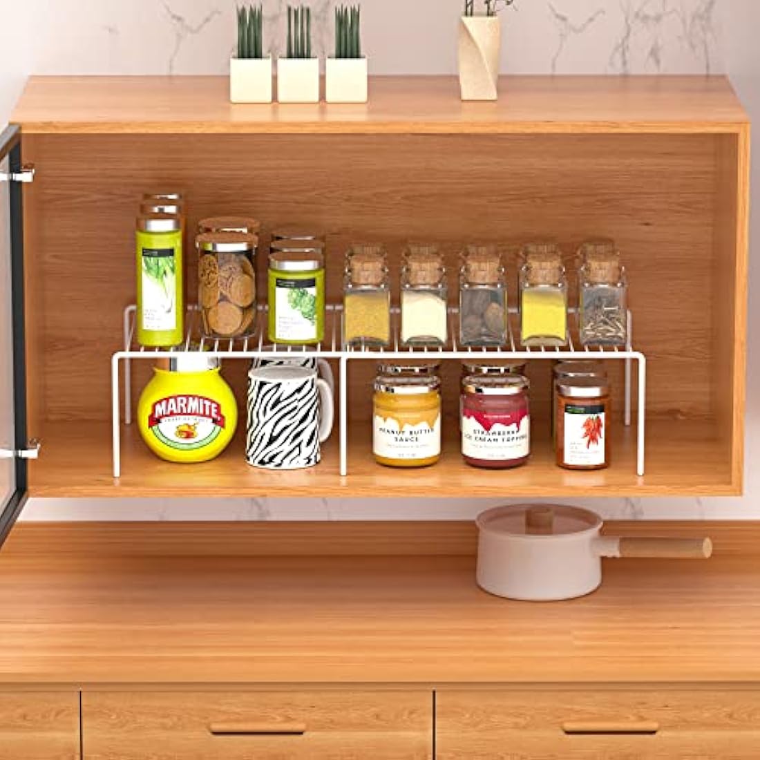iPEGTOP Expandable Metal Kitchen Cabinet Shelf Organizer, White, Set of 2