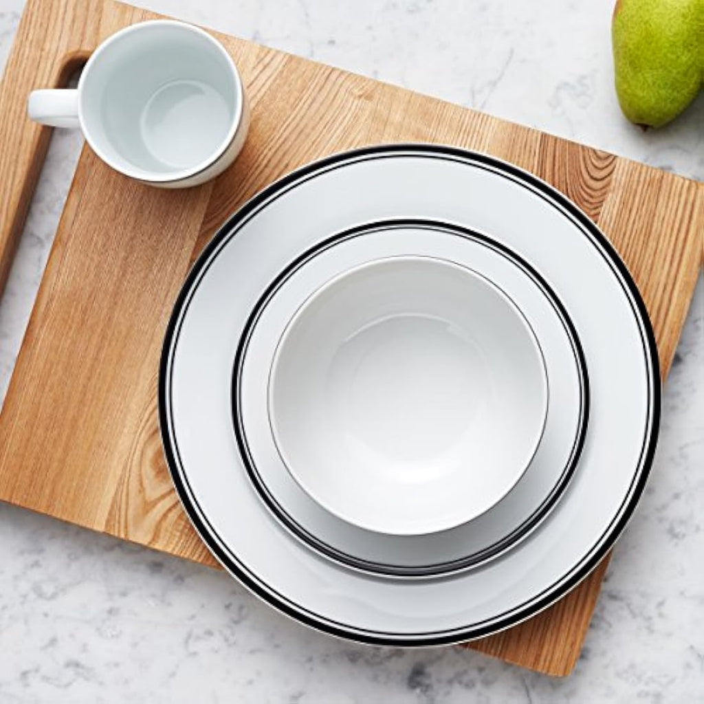 16-Piece Porcelain Dinnerware Set | Black Stripe Detail