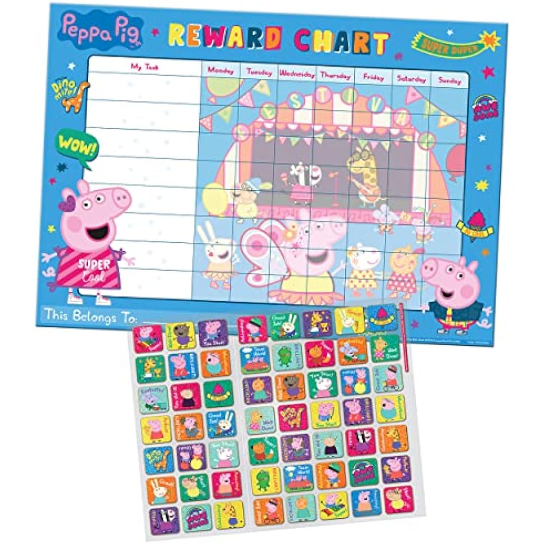 Peppa Pig Reward Chart with 56 Sparkly Stickers – Kids Behavior Chart