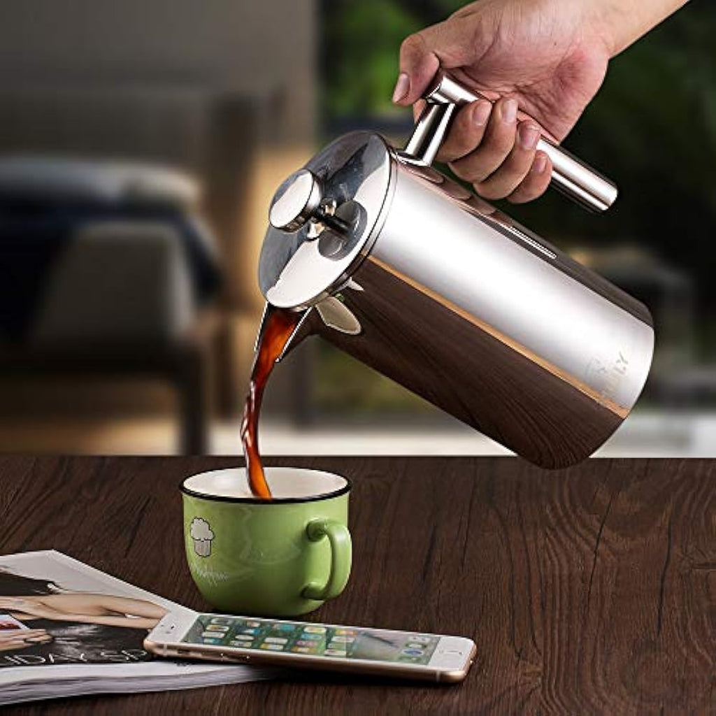 MaxMiuly French Press 1L – Double Wall Stainless Steel Coffee Maker