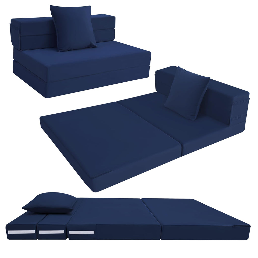 MeMoreCool Folding Floor Mattress Double, Fold Out Sofa Chair, Navy - image 1