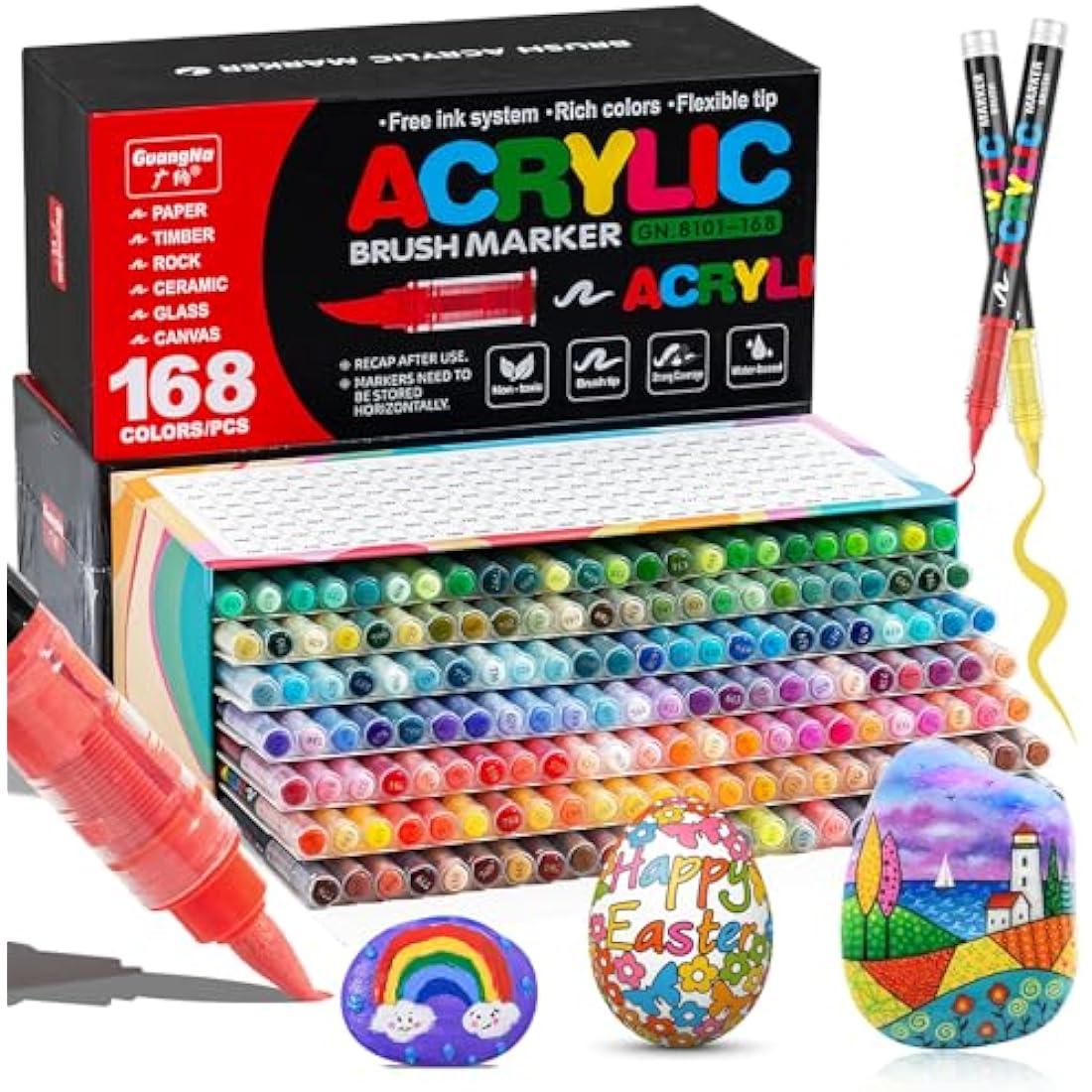 VAKKI 168 Color Acrylic Paint Pens – Flexible Brush Tip Markers for Art