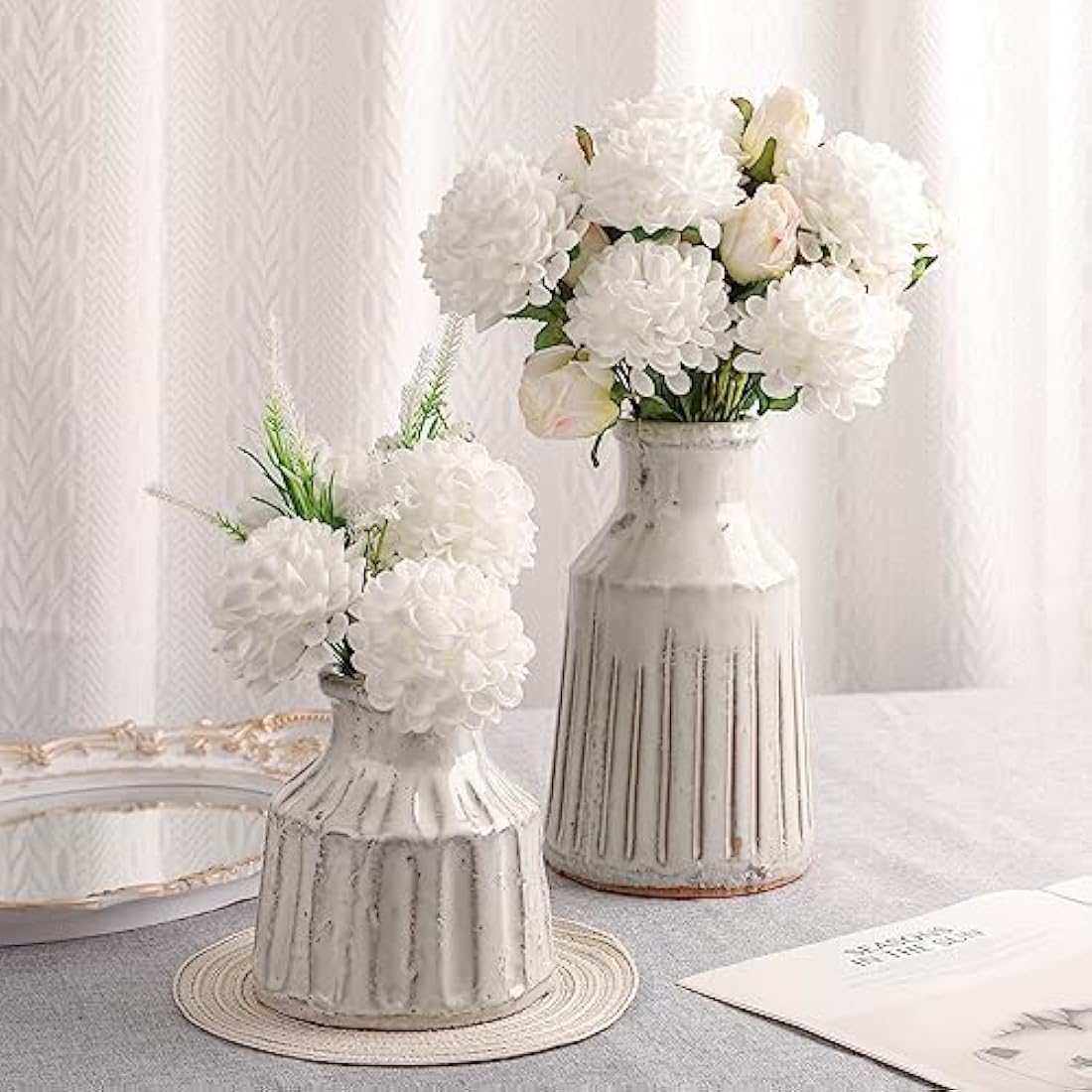 N&T NIETING 20pcs White Foam Dahlia Artificial Flowers for Wedding Decor