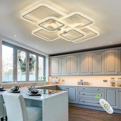 HiHiHomy Modern LED Ceiling Light | 6-Square Dimmable Crystal Acrylic Lamp