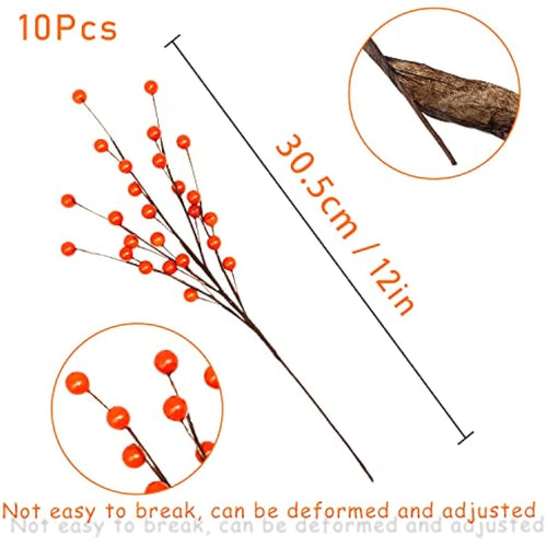 Jolof Store 10 Pcs Artificial Orange Holly Berries for Fall Decor
