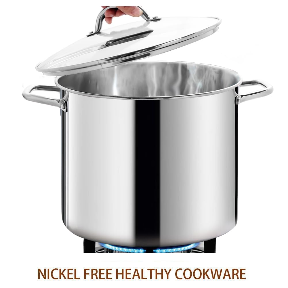 HOMICHEF 20QT Nickel Free Stainless Steel Stock Pot with Glass Lid