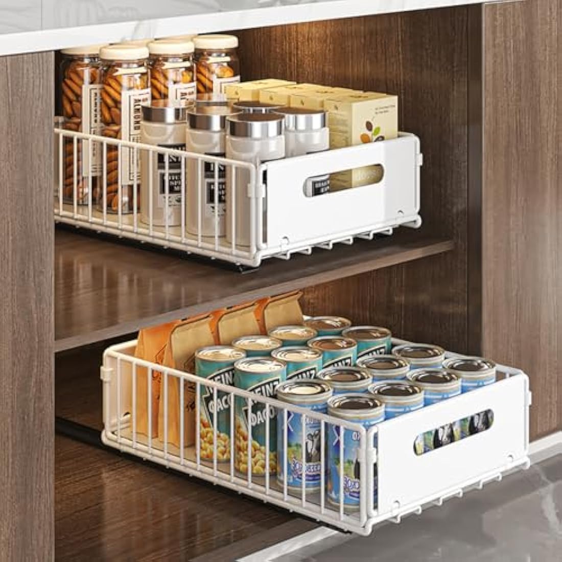 YunNasi Pull Out Cabinet Organizer | Carbon Steel Sliding Drawer 2-Pack