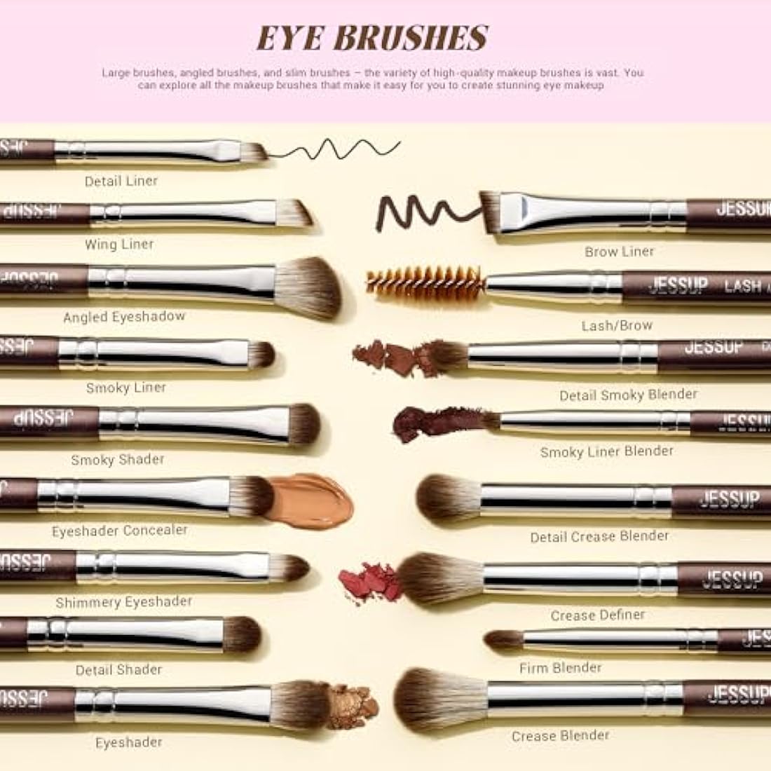Jessup 25pcs Professional Makeup Brushes Set | Premium Synthetic - Brown