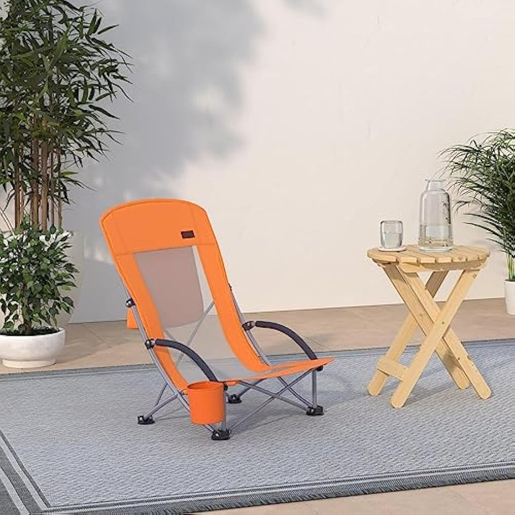 Nice C High Back Beach Camping Chair with Cooler Bag - Orange, 2-Pack