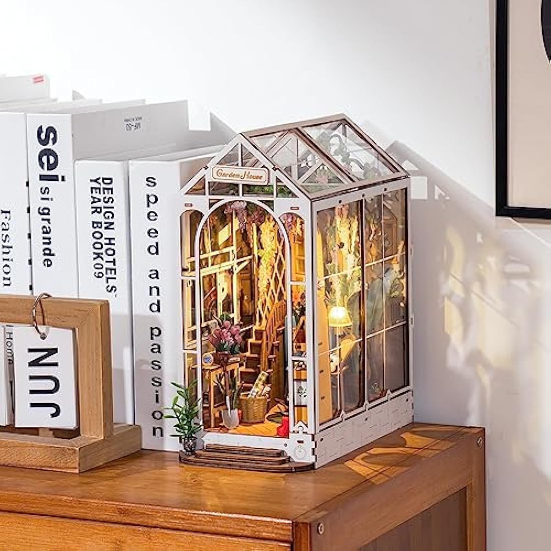 ROBOTIME Gardenhouse Book Nook Kit | DIY 3D Wooden Puzzle with LED