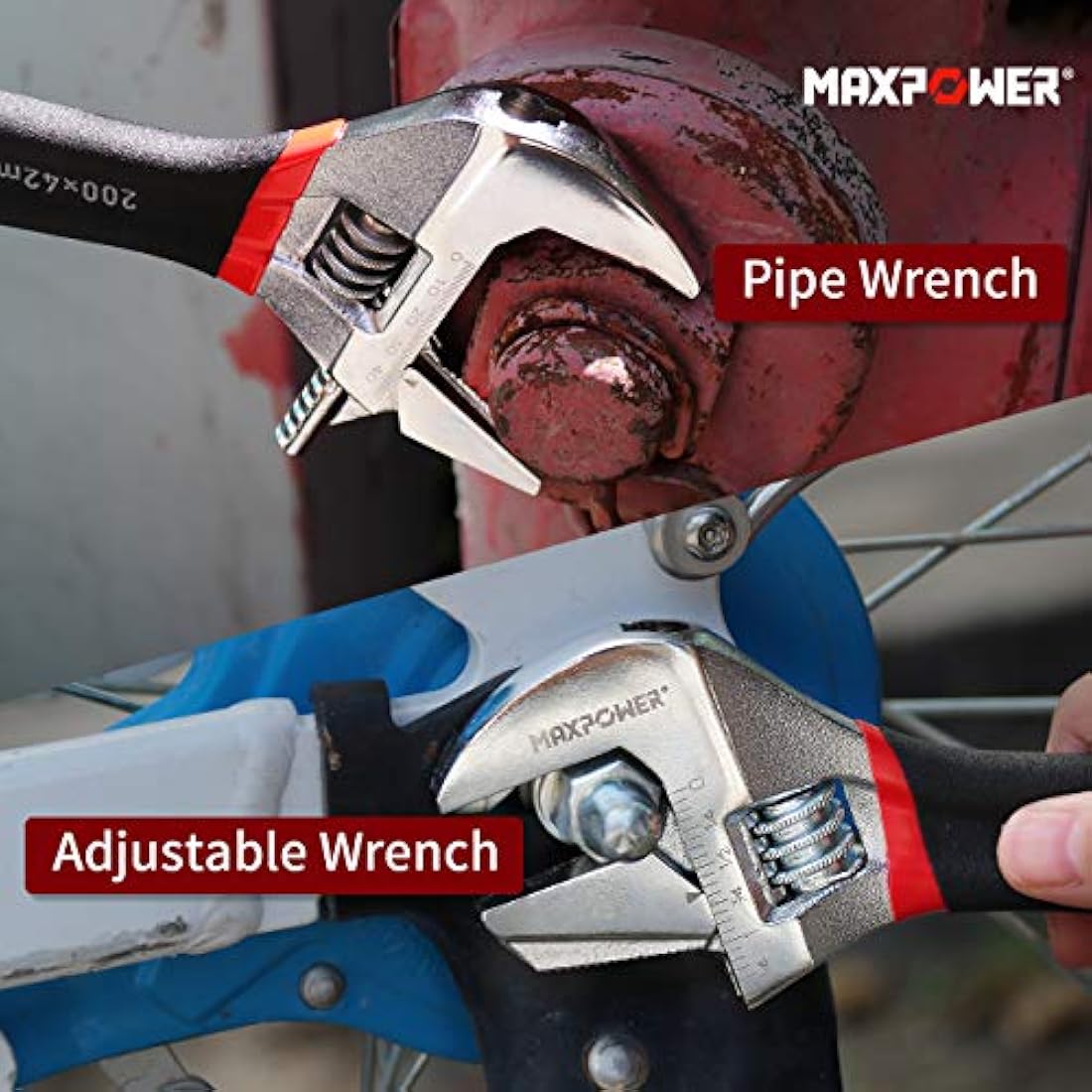 MAXPOWER 2-in-1 Adjustable Wrench Set | Reversible Pipe Spanner (2pc)