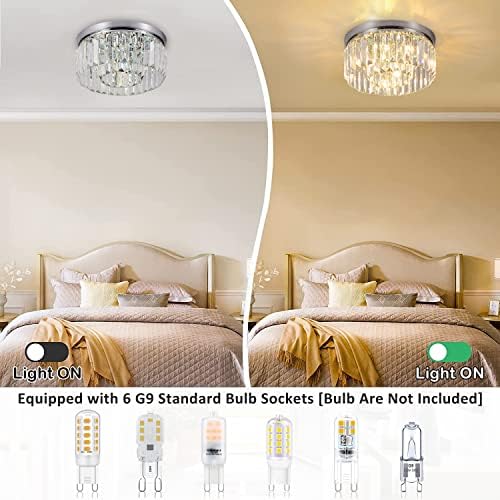 Rayofly Modern 2-Tier Crystal Chandelier – 6-Light Chrome Flush Mount