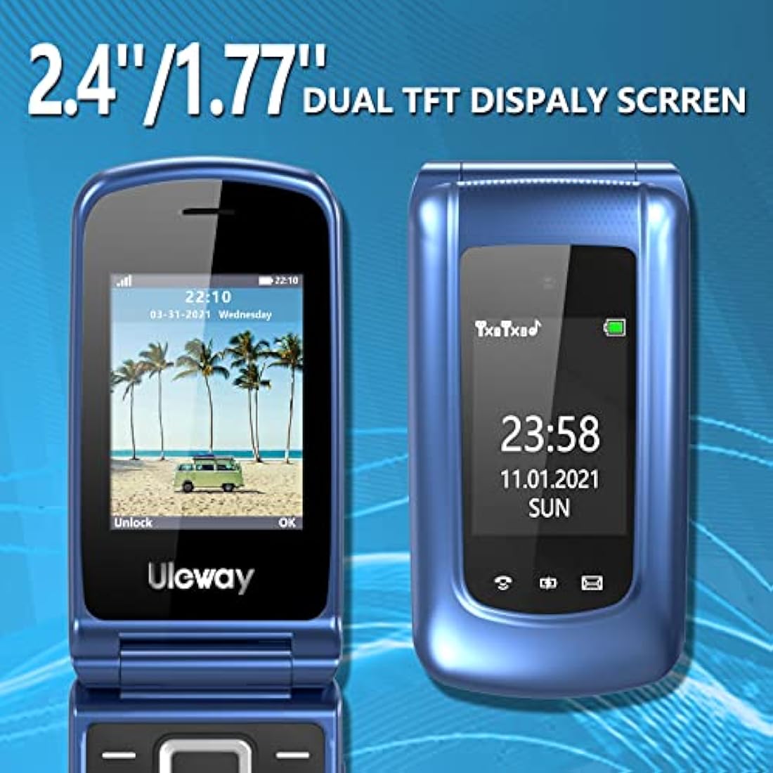 Jolof Store G380D Senior Flip Phone – Unlocked Big Button Mobile (Blue)