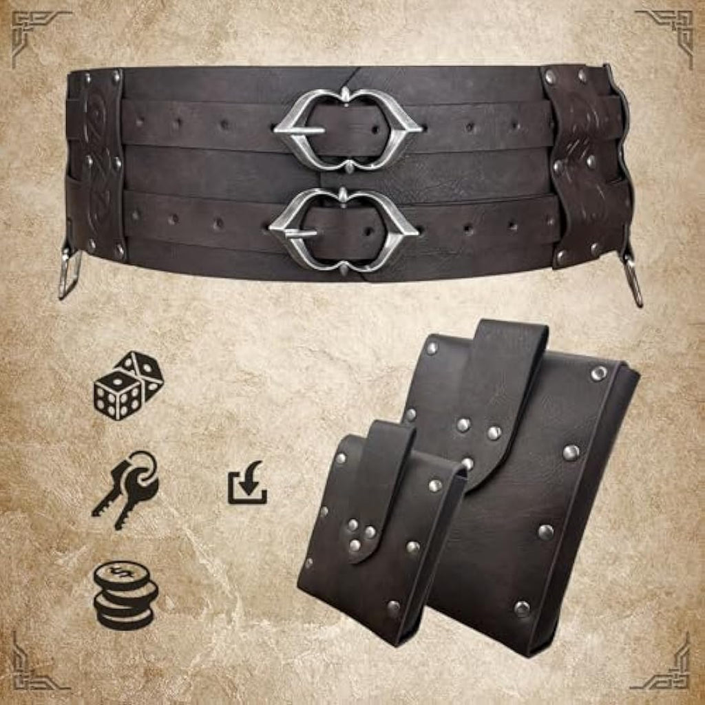 EpicCos Medieval Renaissance 3-Piece Belt and Fanny Pack Set – Brown
