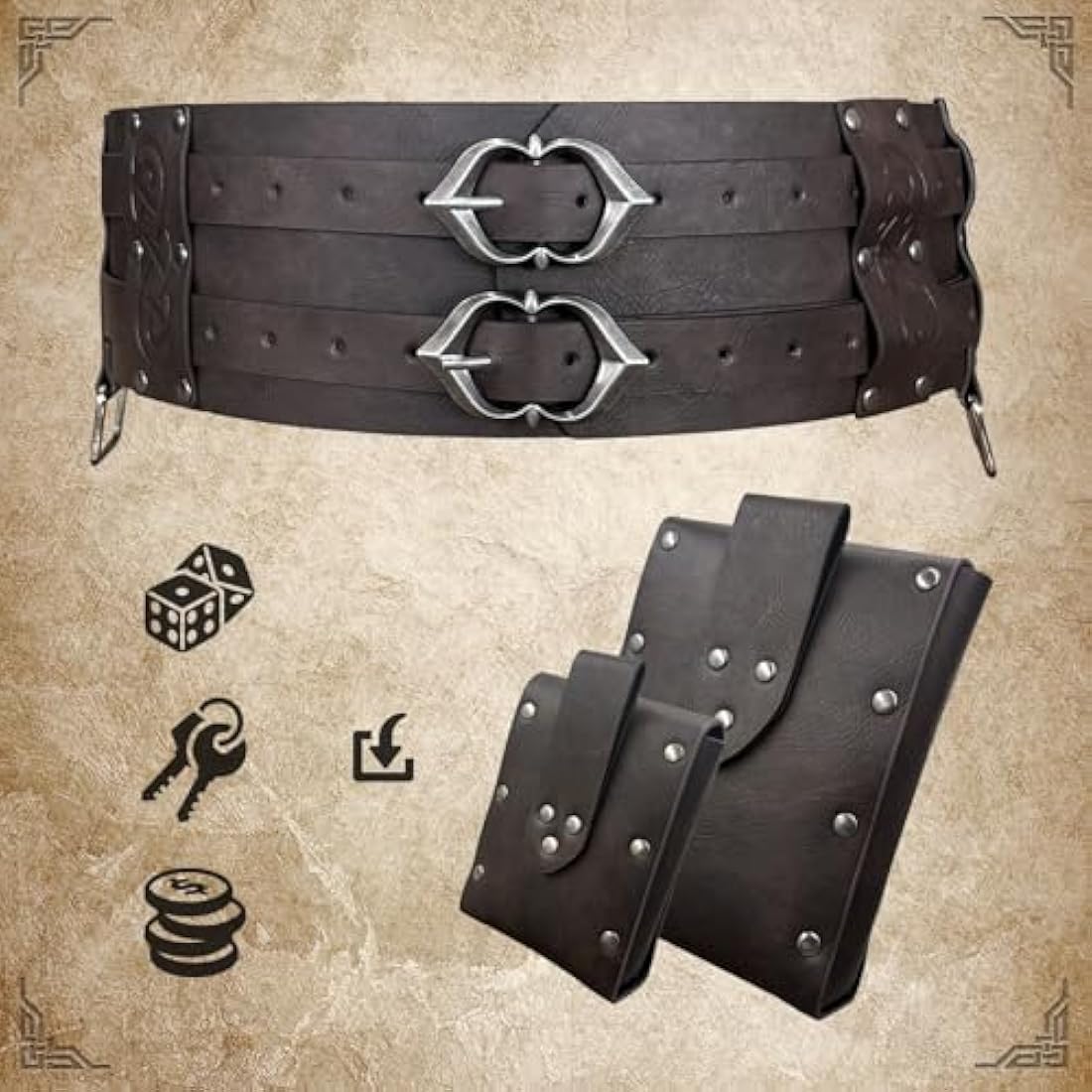 EpicCos Medieval Renaissance 3-Piece Belt and Fanny Pack Set – Brown