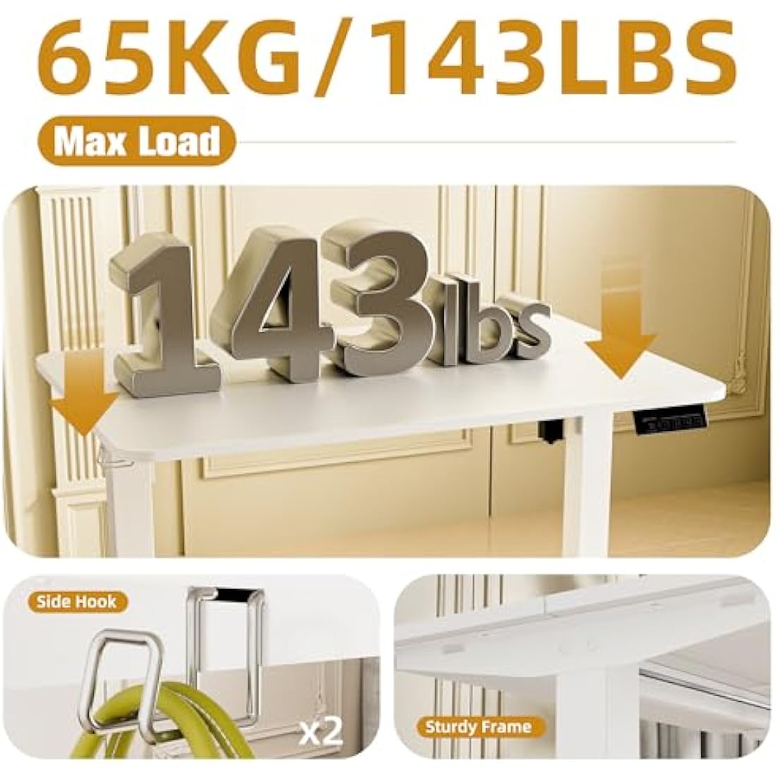 ERGOMAKER Electric Standing Desk – 90x60cm Height Adjustable (White)