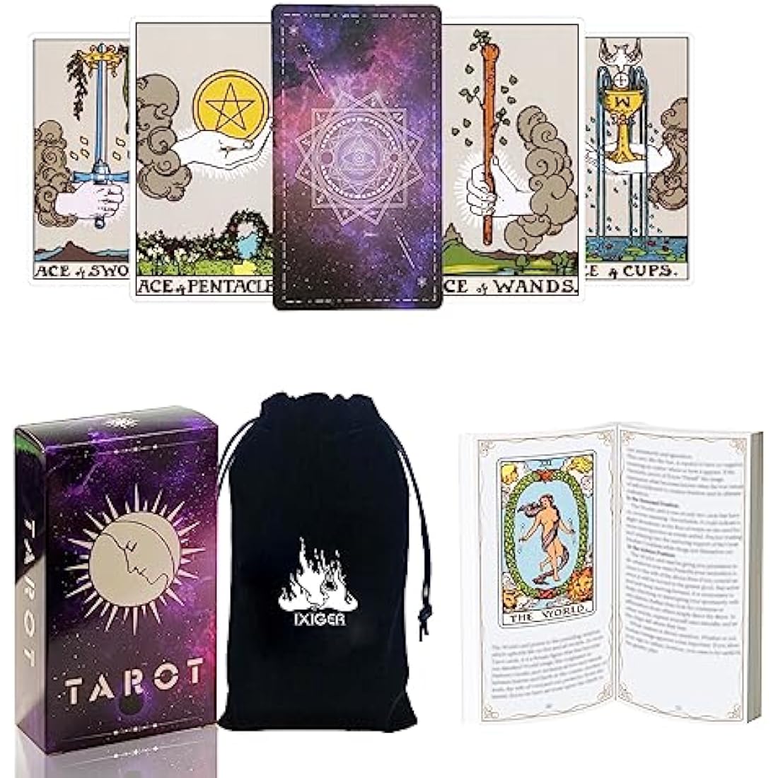 IXIGER Tarot Cards for Beginners with 165-Page Guidebook and Pouch