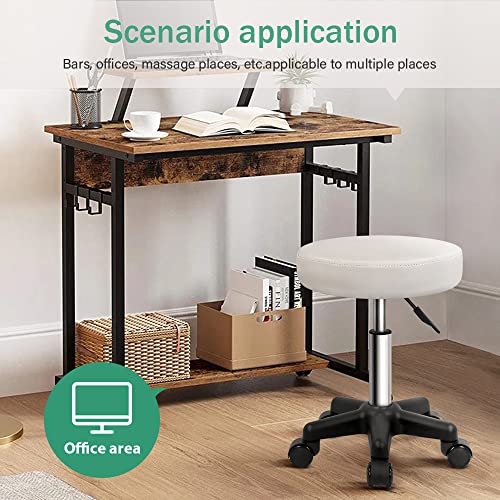 FURWOO Round Rolling Stool - Height Adjustable Swivel Spa Chair, White