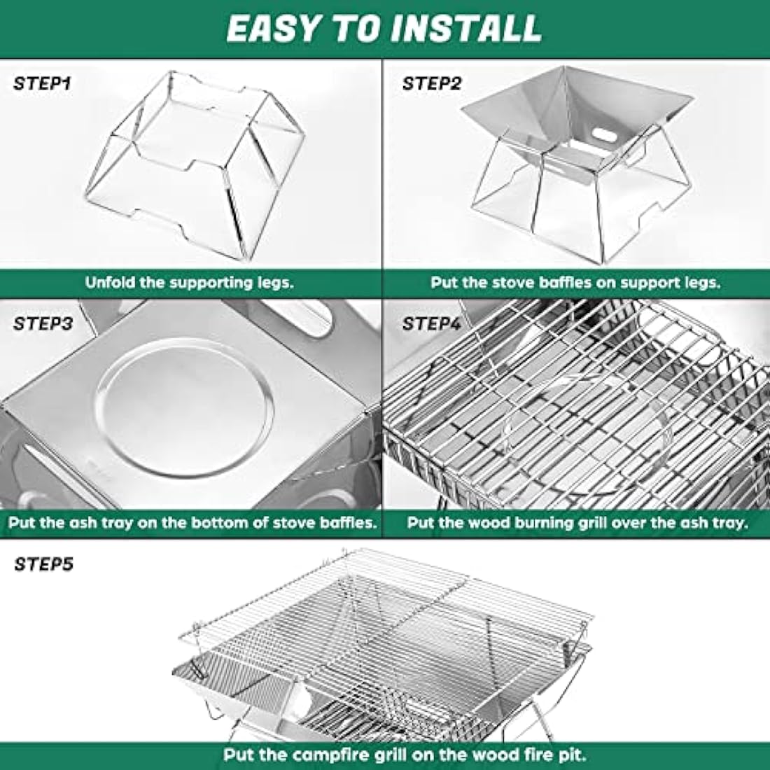Odoland Portable Camping Fire Pit | Collapsible Stainless Steel BBQ Grill