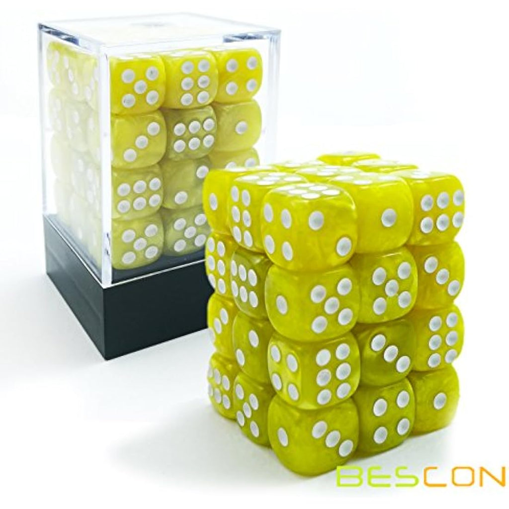 Bescon 12mm Marble Yellow 6-Sided Dice Set | 36 Piece Block of Dice