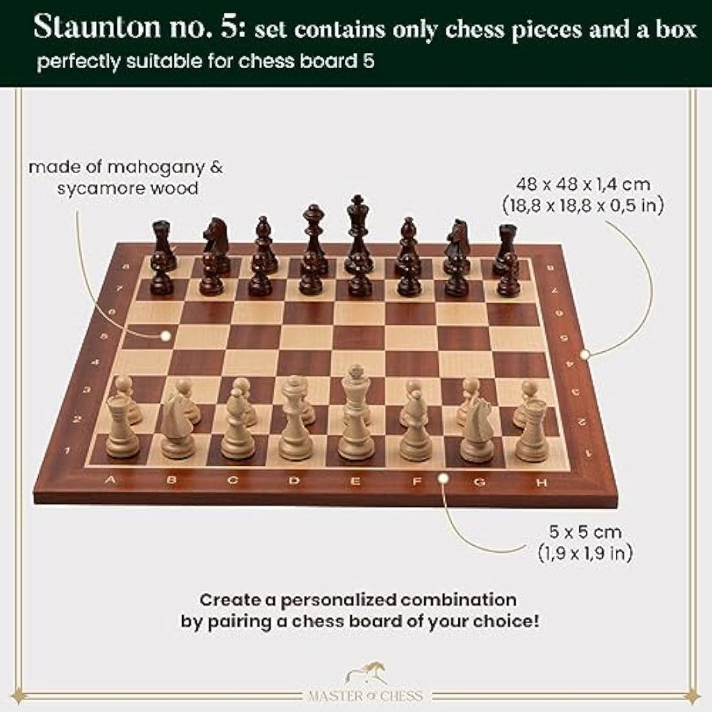 Staunton No. 5 Wooden Chess Pieces – Handmade Mahogany Box